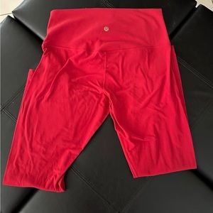 Red Special Lululemon Align Leggings with Gold Logo.